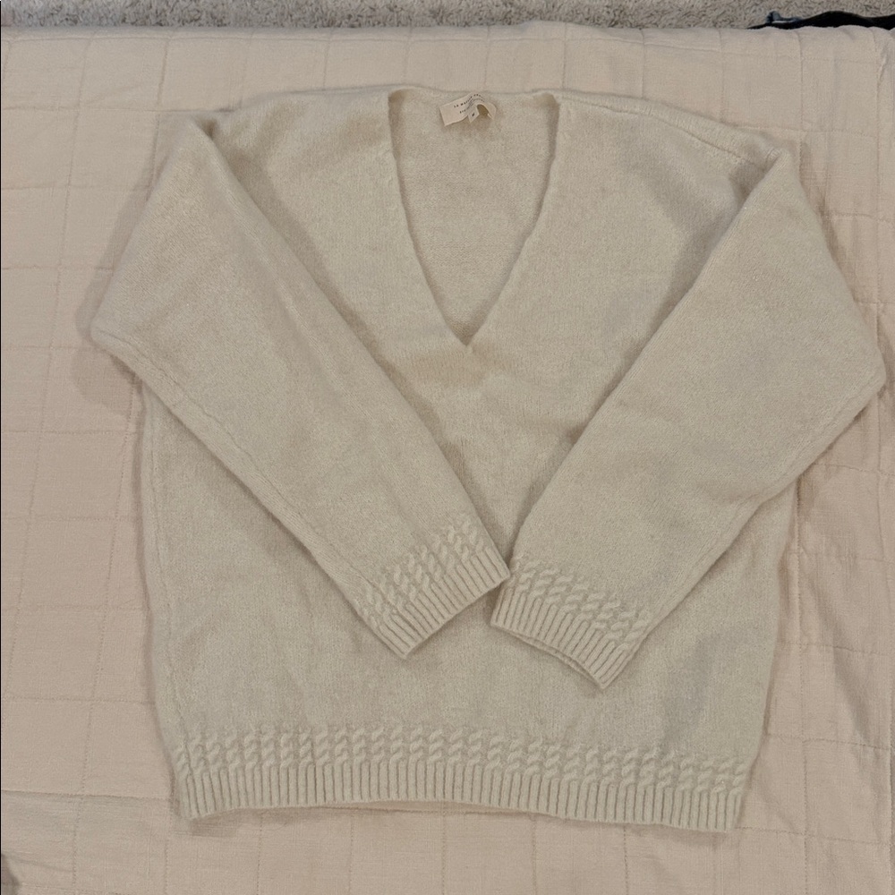 Sezane Cream V-Neck Sweater